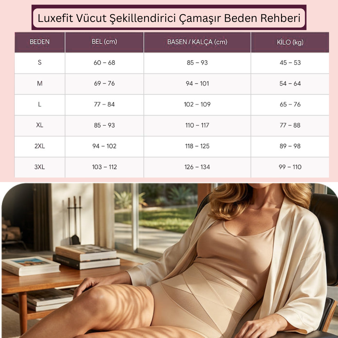 LuxeFit vücut şekillendirici çamaşır beden rehberi